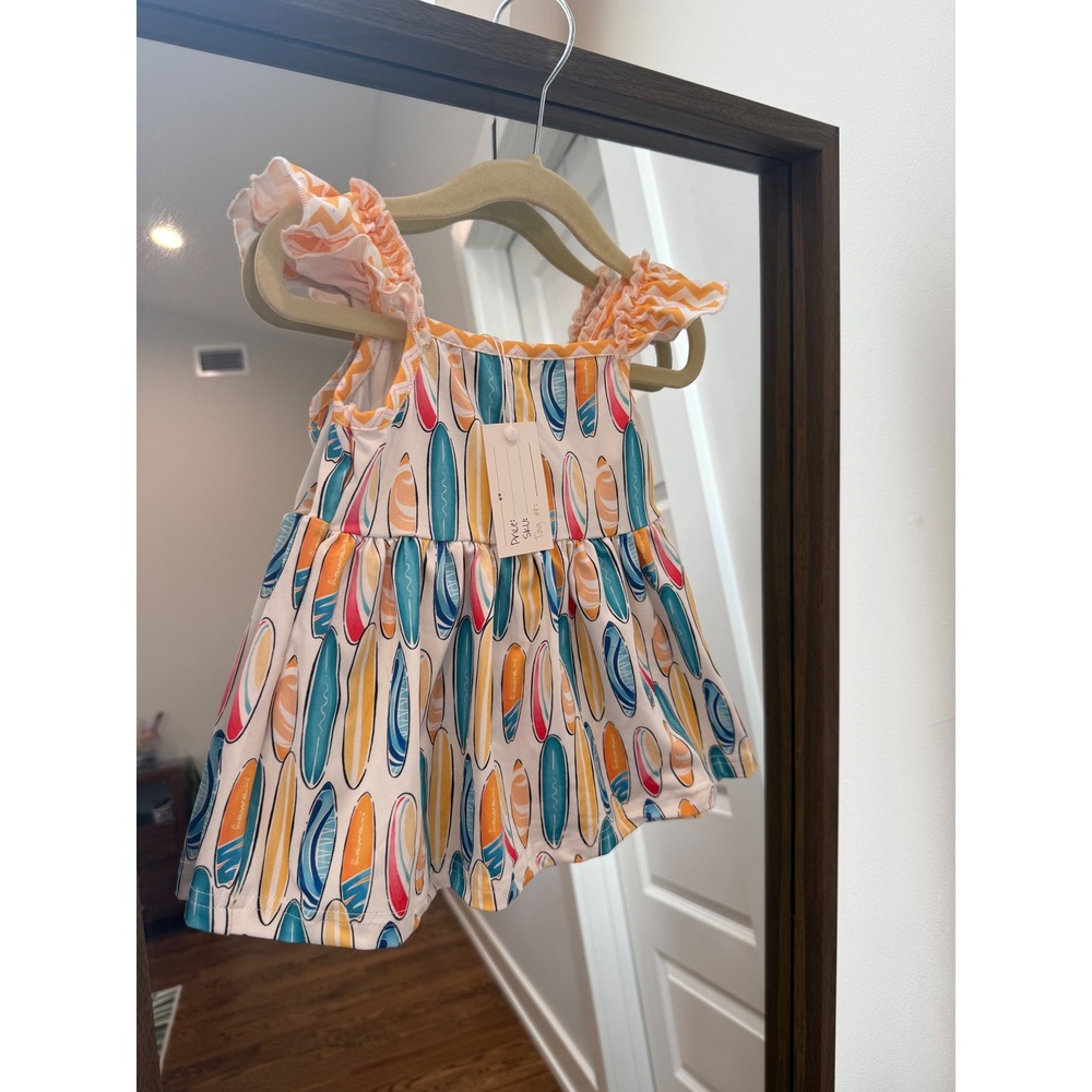 Pete + Lucy Baby Girls Surfboard Print Ruffle Sleeve Dress Multicolor 0-6M NWT